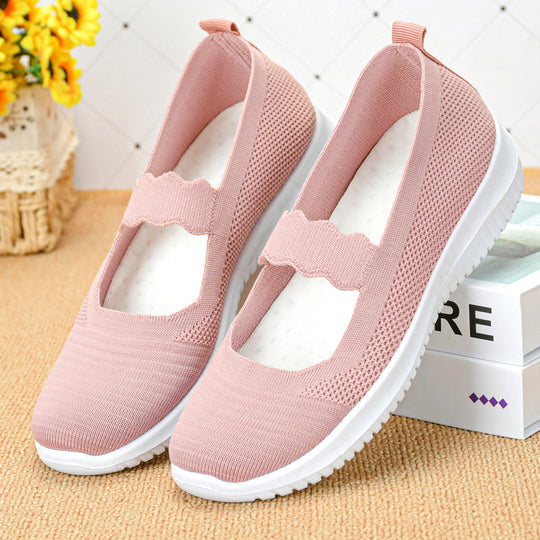 Damen bequeme und atmungsaktive Ballerinas mit elastischem Einsatz EB
