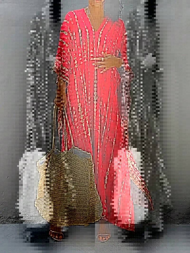 Damen Kaftan Kleid mit elegantem V-Ausschnitt und weitem Schnitt EB