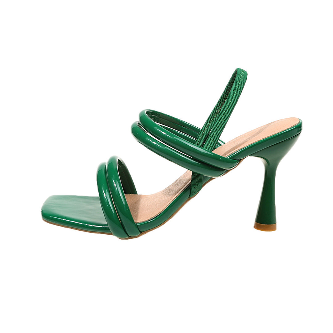 Damen trendige High Heel Sandalen mit geschwungenen Riemen EB