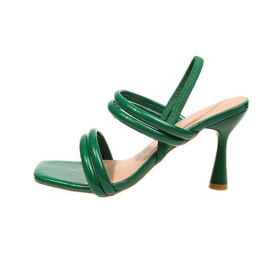 Damen trendige High Heel Sandalen mit geschwungenen Riemen EB