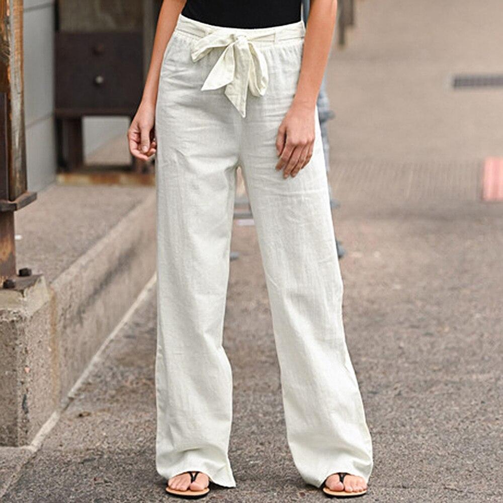 Damen Weite Lounge-Hose mit hohem Gummibund und dekorativem Bindeband EB