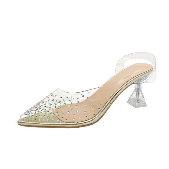 Damen transparente High Heels mit funkelndem Strass EB