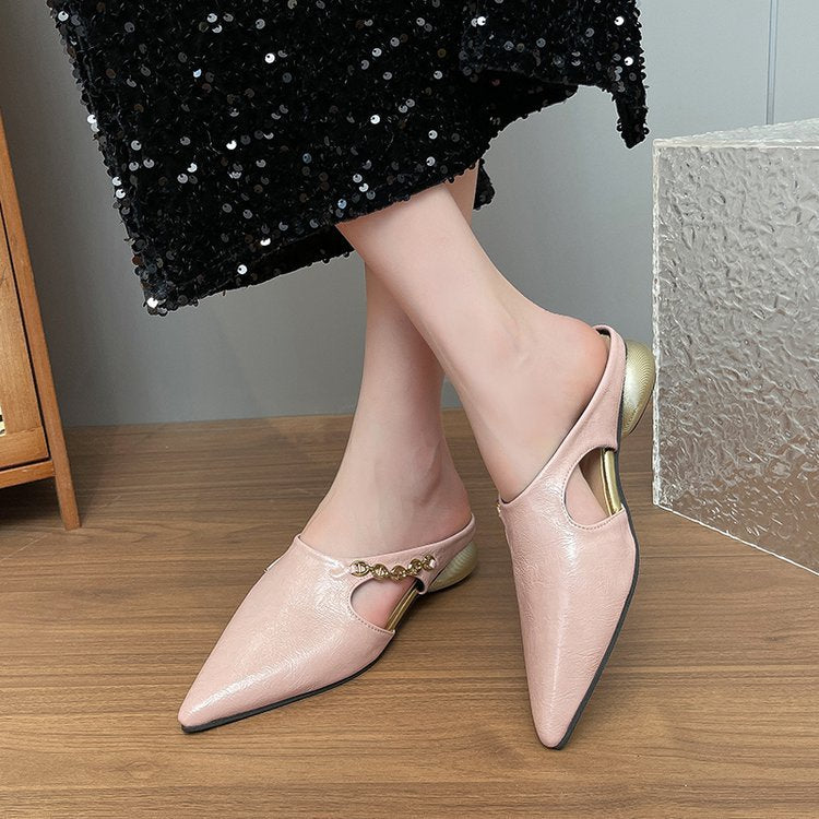 Damen elegante Mules mit modischem Kettenakzent EB