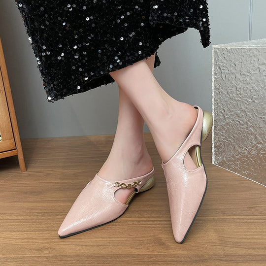 Damen elegante Mules mit modischem Kettenakzent EB