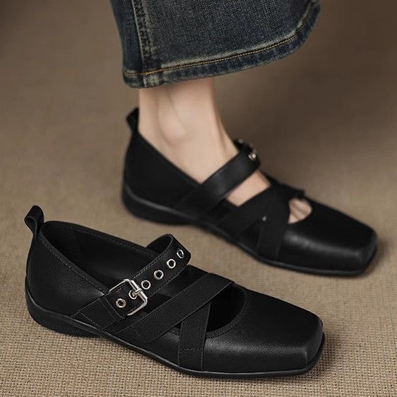 Damen Komfortable Ballerinas mit elastischen Riemen EB