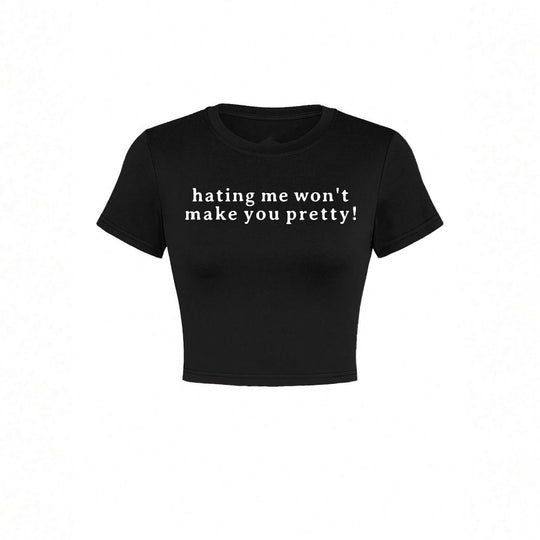 Damen Kurzarm Crop-T-Shirt mit witzigem Schriftzug EB