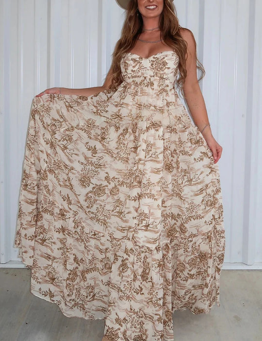 Damen nan trägerloses Maxikleid mit herzförmigem Bustier, geraffter Empire-Taille und weichem Stufenrock EB