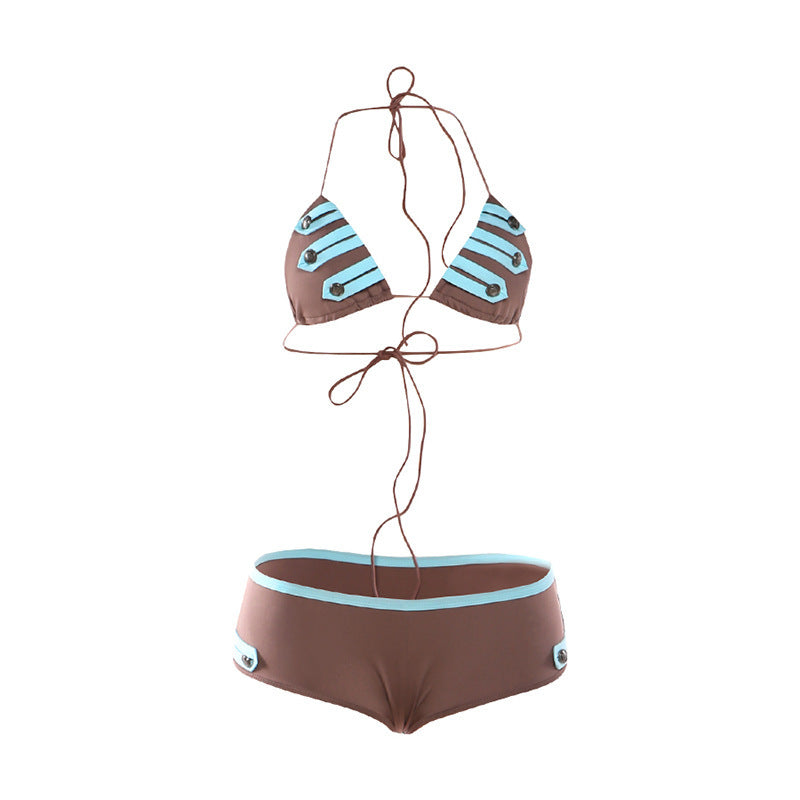 Damen Bikini-Set mit modischen Streifendetails und verstellbaren Trägern EB