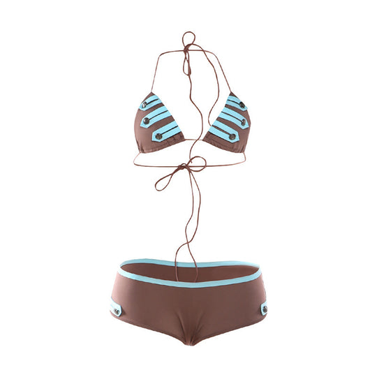 Damen Bikini-Set mit modischen Streifendetails und verstellbaren Trägern EB