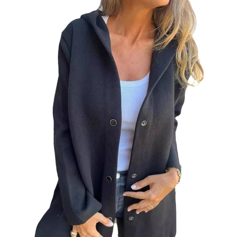 Damen nan Kapuzenmantel mit Druckknopfleiste und geradem Oversize-Schnitt EB