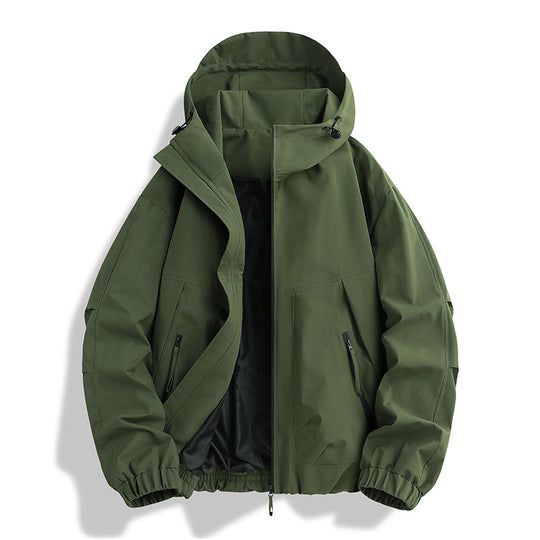 Herren wasserdichter Hooded-Utility-Parka mit verschweißten Nähten, verstellbarer Kapuze und verdeckten Reißverschlusstaschen EB