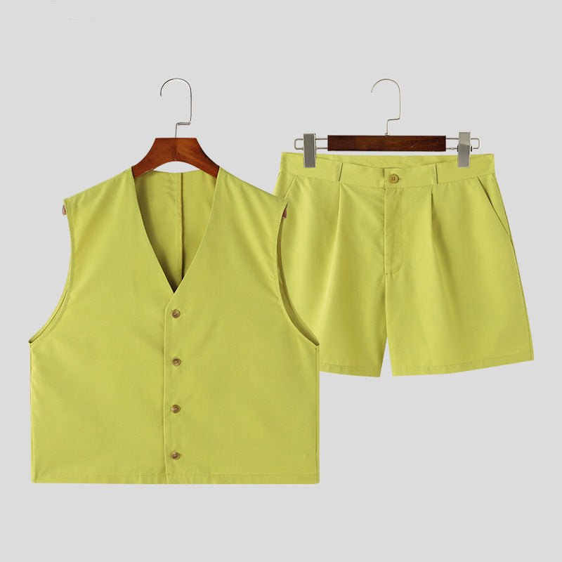 Damen elegantes ärmelloses Blazerset mit Shorts EB