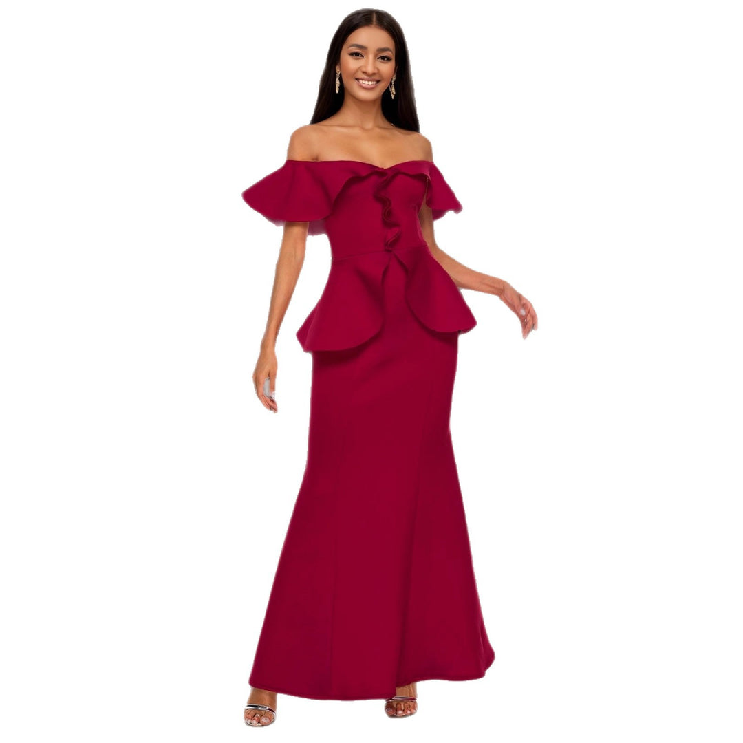 Damen elegantes Abendkleid mit schulterfreiem Design und voluminösem Saum EB