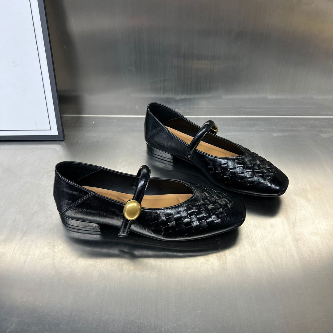Damen Ballerinas mit modischem Flechtmuster und dekorativem Riemen EB