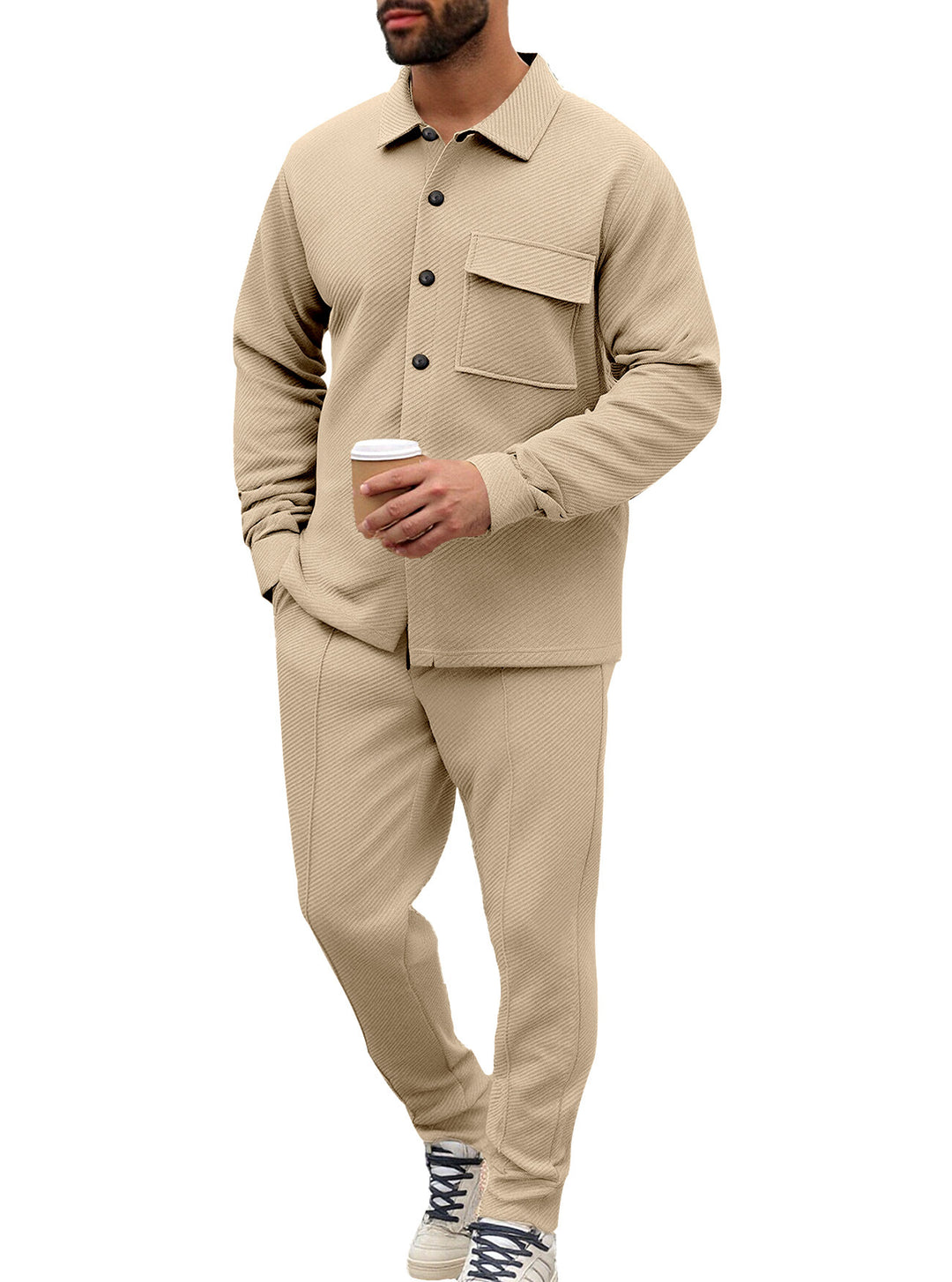 Herren nan Hemdenjacke-Set mit aufgesetzter Klappentasche und konischer Komforthose EB