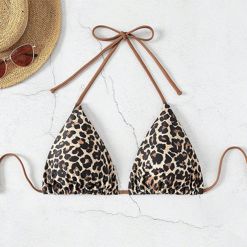 Damen Triangel-Bikini mit animalischem Muster und regulierbaren Bindebändern EB