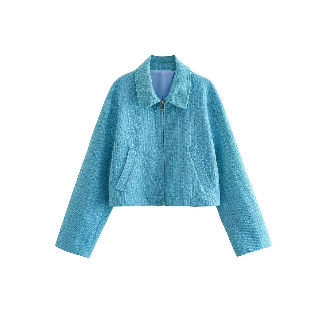 Damen cropped Jacke mit strukturierter Oberfläche und seitlichen Eingrifftaschen EB