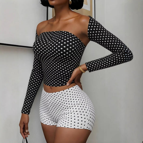 Damen Polka-Dot Oberteil und Shorts Set EB