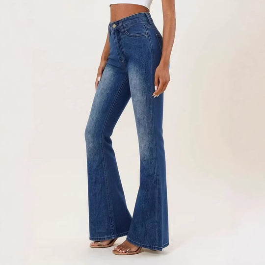 Damen Flared Jeans mit hohem Bund und einzigartigem Strukturdesign EB