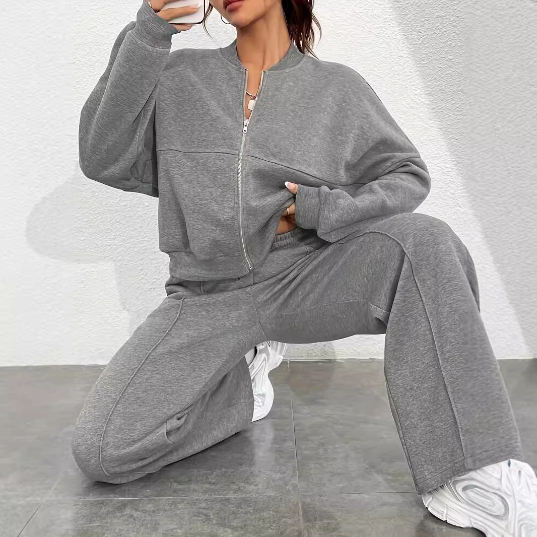 Damen lässiger Sweat-Anzug mit komfortablem Schnitt und praktischen Taschen EB