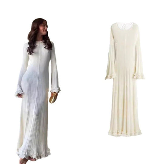 Damen Elegantes Strickkleid mit Rüschendetails und langen Ärmeln EB