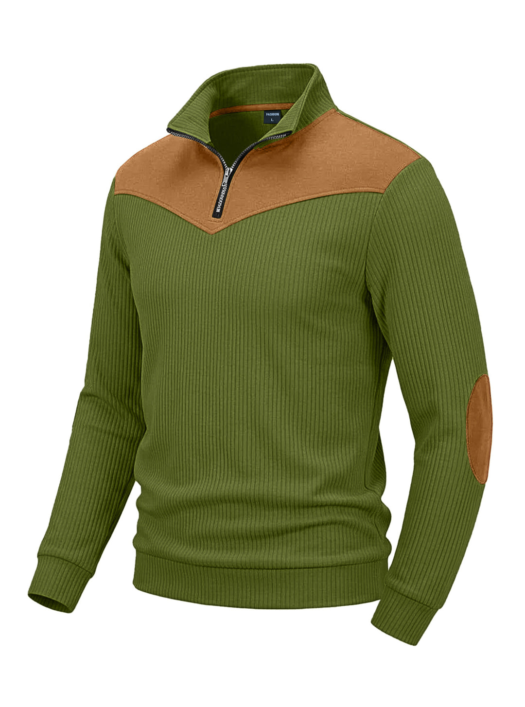 Herren Strickpullover mit Troyerkragen, Rippenstruktur und Ellbogen-Patches EB