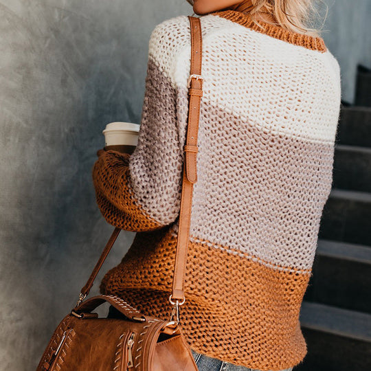 Damen lässiger Pullover mit weitem Schnitt und modischem Farbblockdesign EB