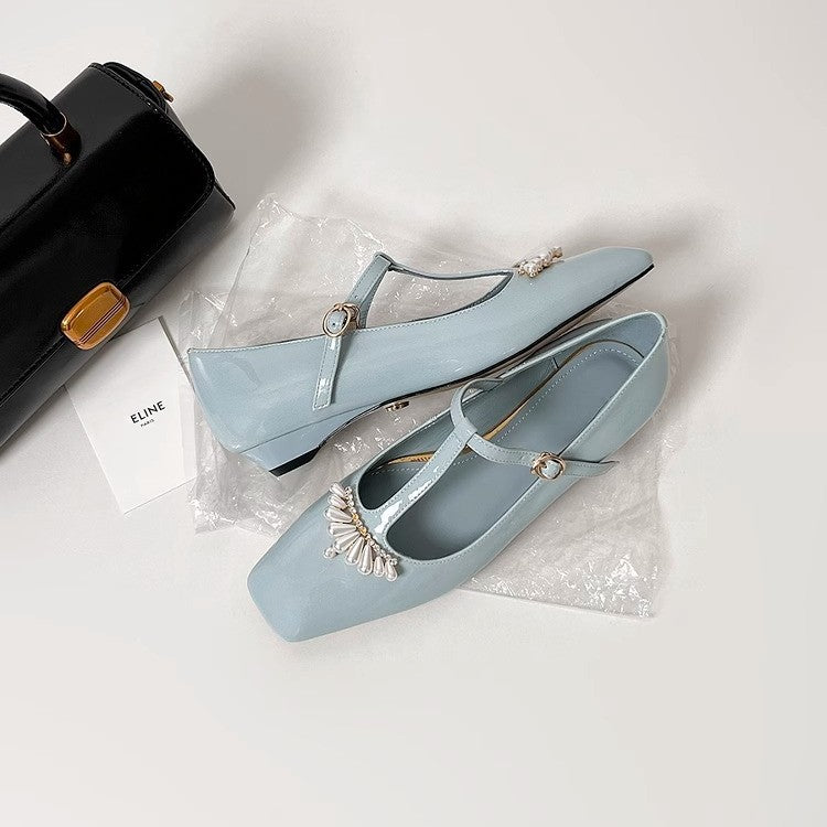 Damen Slingback-Ballerinas mit dekorativen Perlenapplikationen und elegantem Riemen EB
