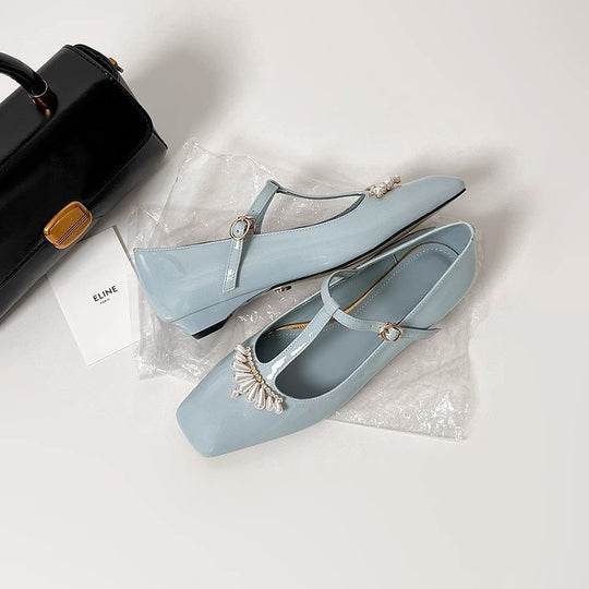 Damen Slingback-Ballerinas mit dekorativen Perlenapplikationen und elegantem Riemen EB