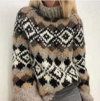 Damen nan kuscheliger Norweger-Strickpullover mit Stehkragen und Oversize-Passform EB