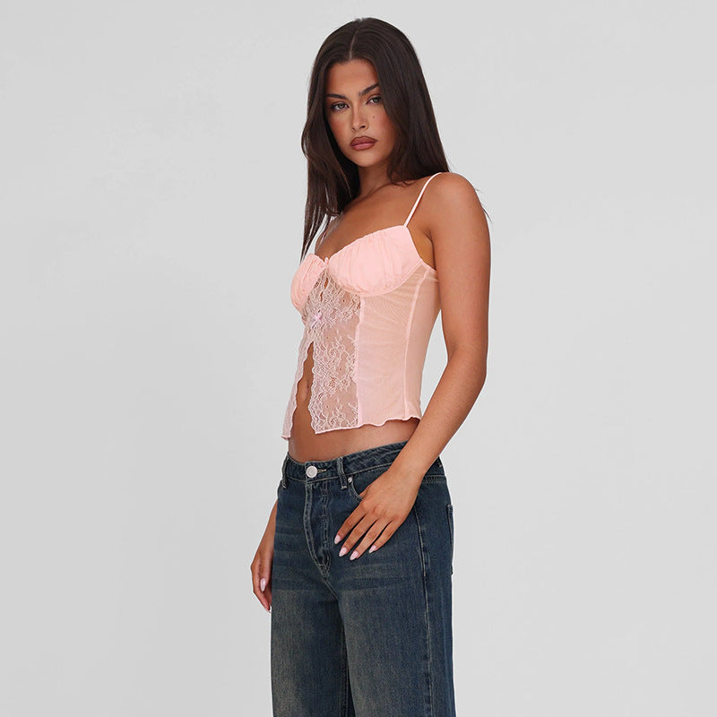 Damen Spitzen-Camisole mit Dekorativen Schleifendetails EB
