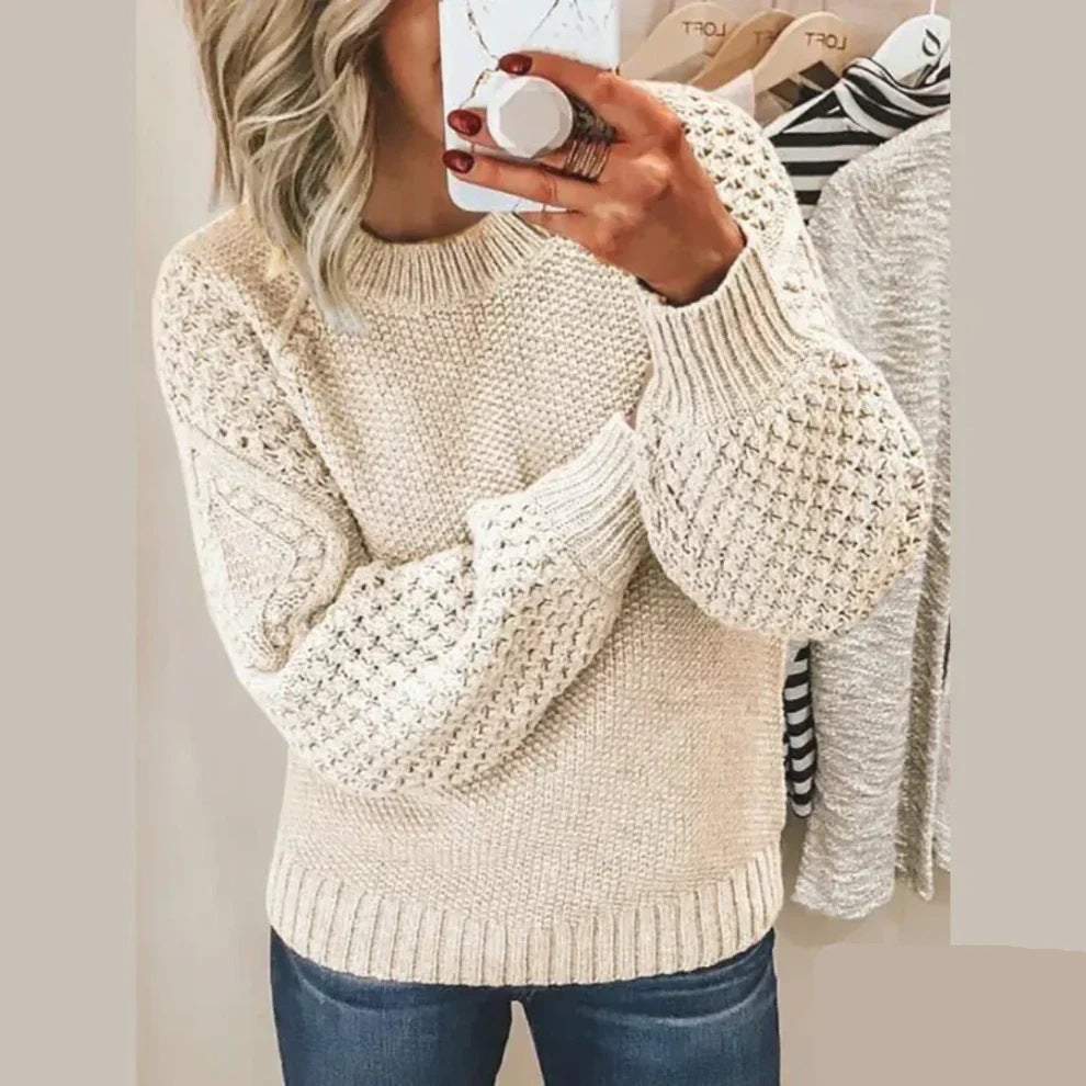 Damen Modischer Strickpullover mit strukturiertem Design und weiten Ärmeln EB