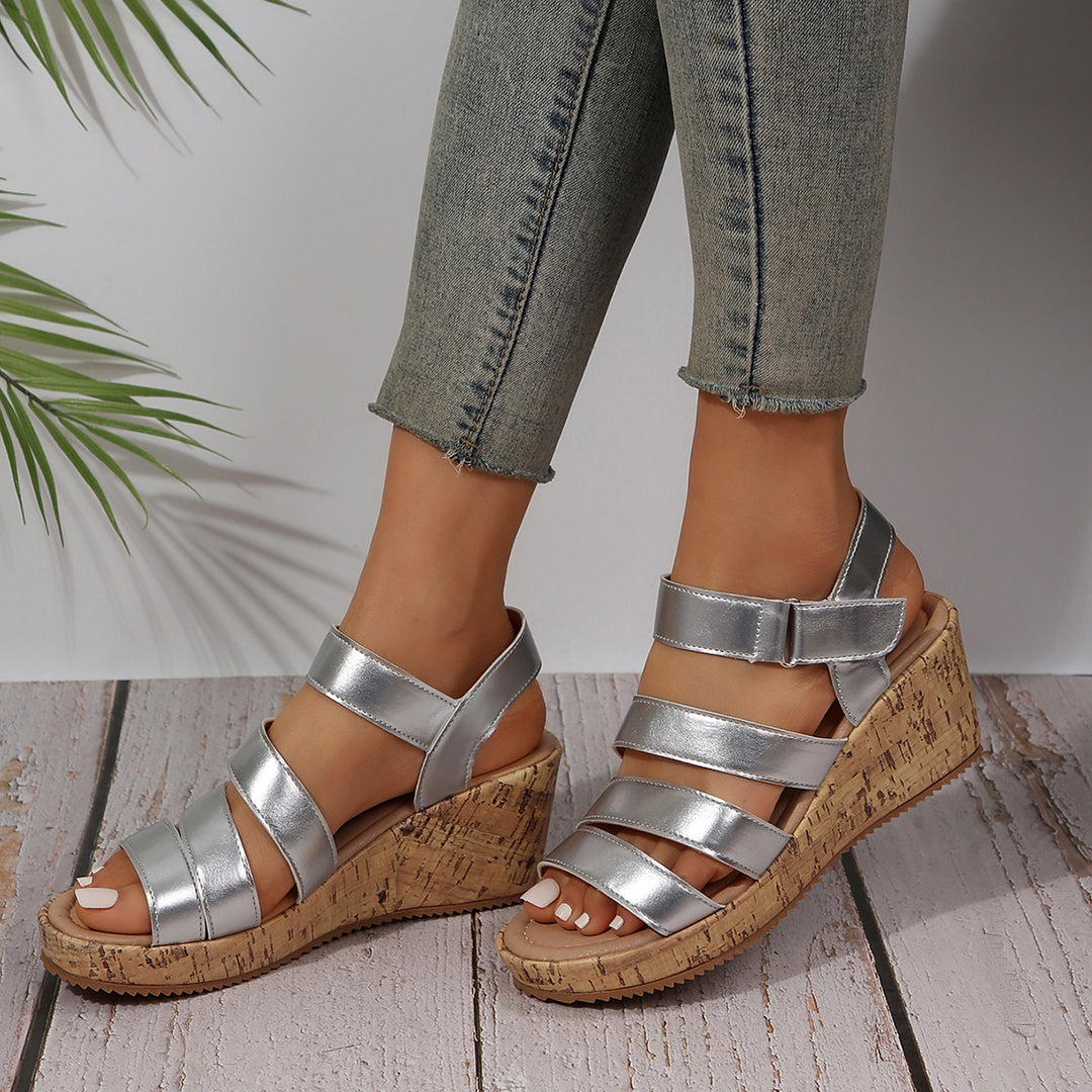 Damen Wedge-Sandalen mit dekorativen Riemen und Korksohle EB