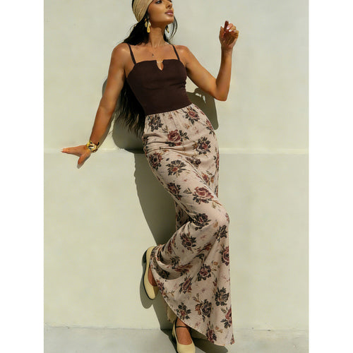Damen Maxi-Kleid mit modischem Blumenmuster und schmalen Spaghettiträgern EB