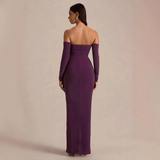 Damen trägerloses Abendkleid mit langen Ärmeln und raffinierten Rüschendetails EB