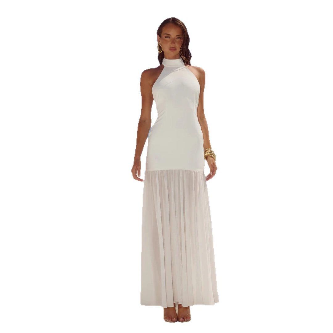 Damen Maxikleid mit hochgeschlossenem Design und fließendem Rock EB