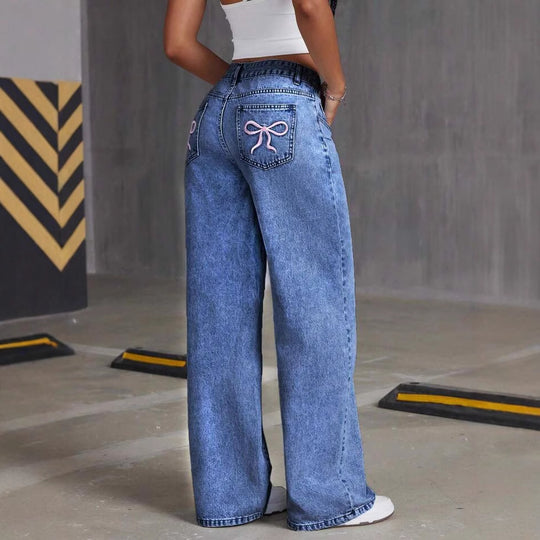 Damen Weite Jeanshose mit einzigartiger Schnürdetailgestaltung EB