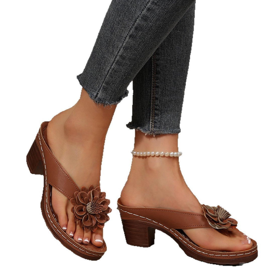Damen komfortable Zehenstegsandalen mit floralem Dekor und rutschfester Sohle EB
