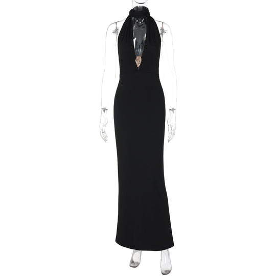Damen Elegantes Halter-Maxikleid mit verführerischem Ausschnitt EB