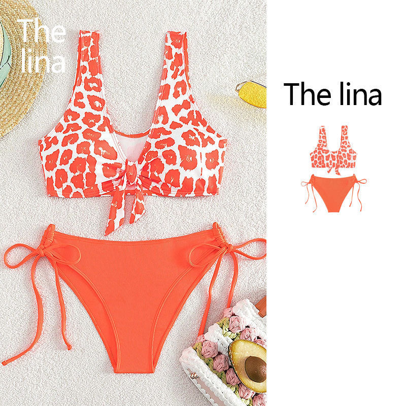 Damen Triangel-Bikini mit raffiniertem Wickeldetail und tiefem V-Ausschnitt EB