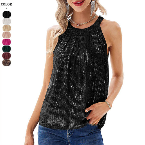 Damen Glitzerndes Oberteil mit eleganter Rüschen- und Schimmerstruktur EB