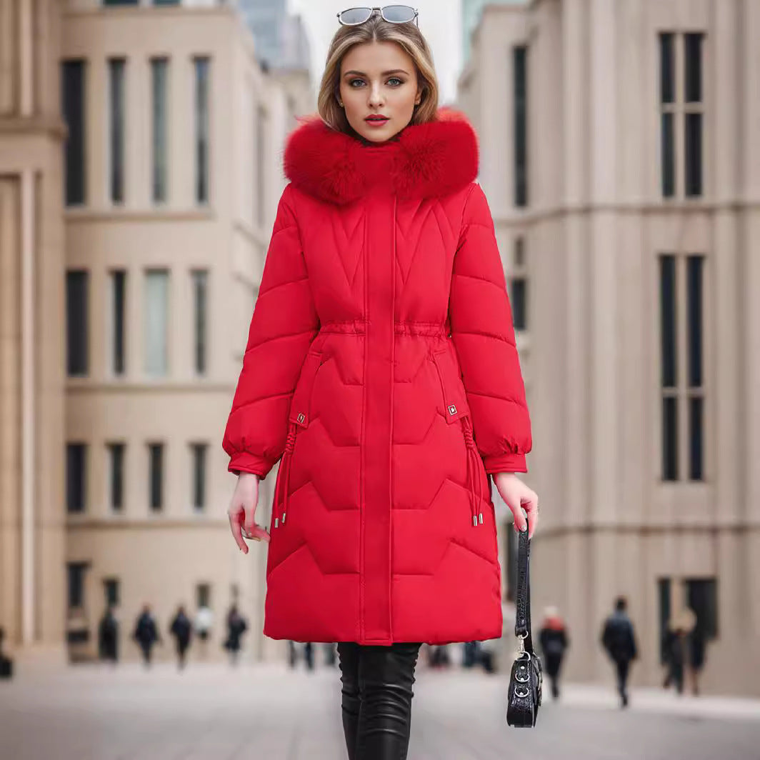 Damen eleganter und isolierter Wintermantel mit abnehmbarem Kunstfellkragen EB