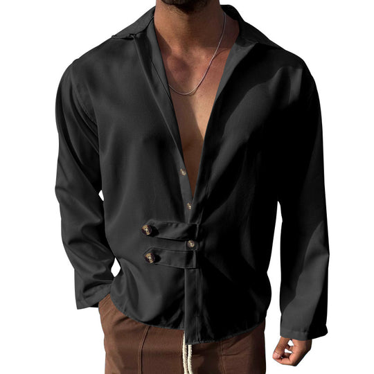 Herren Elegantes Hemd mit innovativem Knopfdesign und tiefem V-Ausschnitt EB