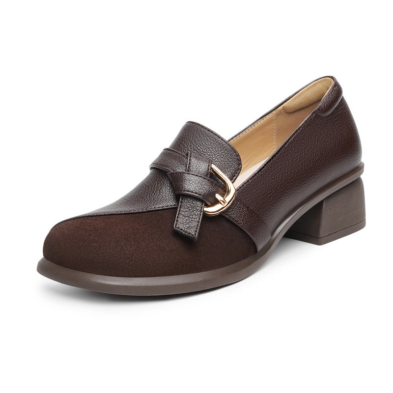 Damen Elegante Mokassins mit modischem Schnallen-Detail und komfortablem Blockabsatz EB