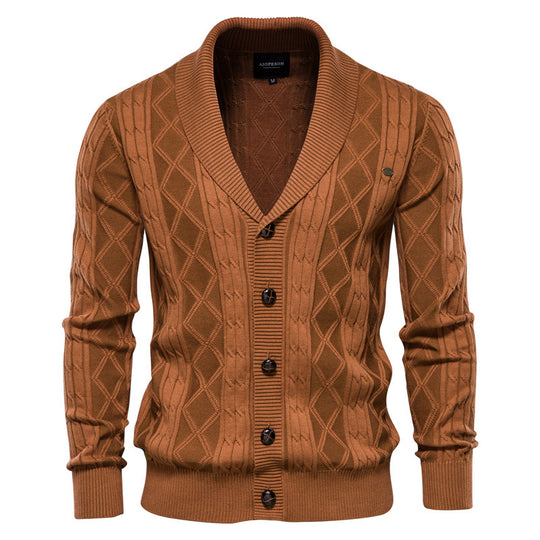 Herren Strickjacke mit stilvollem Überkragen und klassischem Muster EB