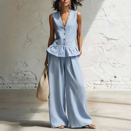 Damen lässiger Jumpsuit mit peplum Schnitt und Knopfdetails EB