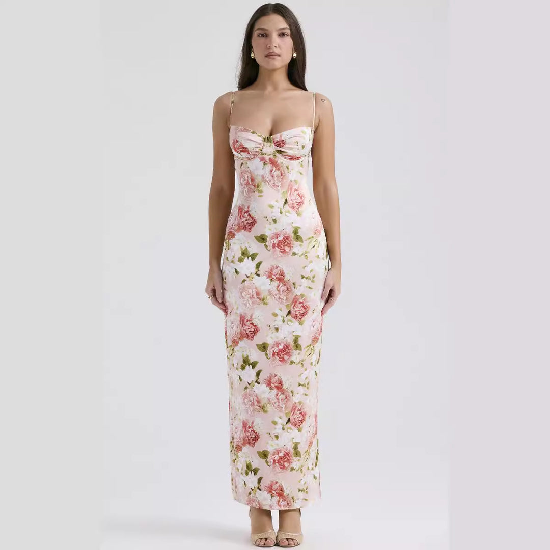 Damen Maxikleid mit floralem Spitzen-Design und schmalen Trägern EB