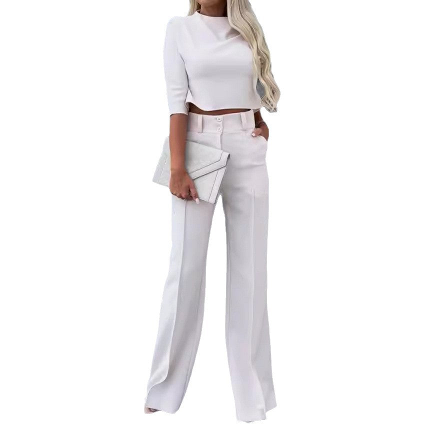 Damen Elegantes und modernes Zweiteiliges Set mit weitem Hosenbein EB