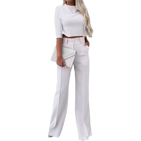 Damen Elegantes und modernes Zweiteiliges Set mit weitem Hosenbein EB