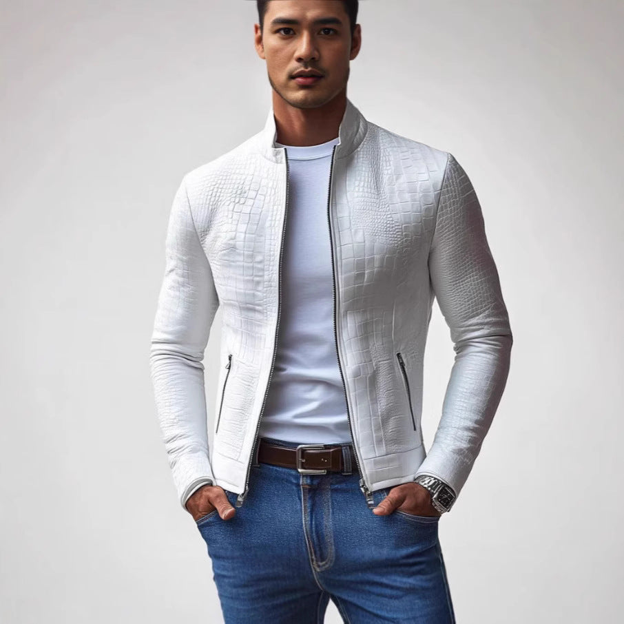 Herren Stylische Kunstlederjacke mit strukturierter Oberfläche EB